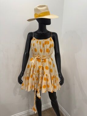 RHODE Resort Mini Dress Yellow Floral Belted Size S Vacation Summer Bergdorf